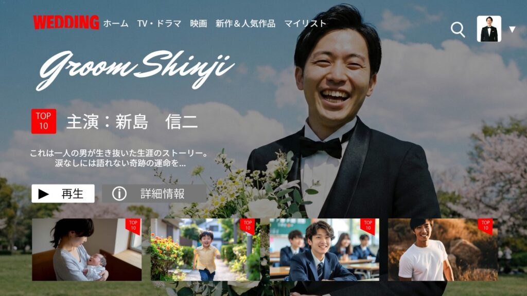 NETFLIX風（ネトフリ風）プロフィールムービー weddingflix【映画感シネマティック演出2026】